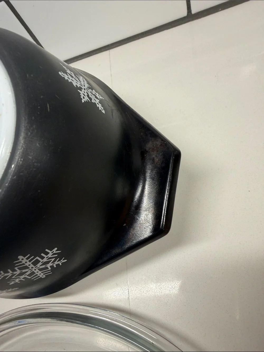 Rare Vintage Black w/White Snowflake Pyrex 1-1/2 Qt Oval Casserole Lid Dish 15